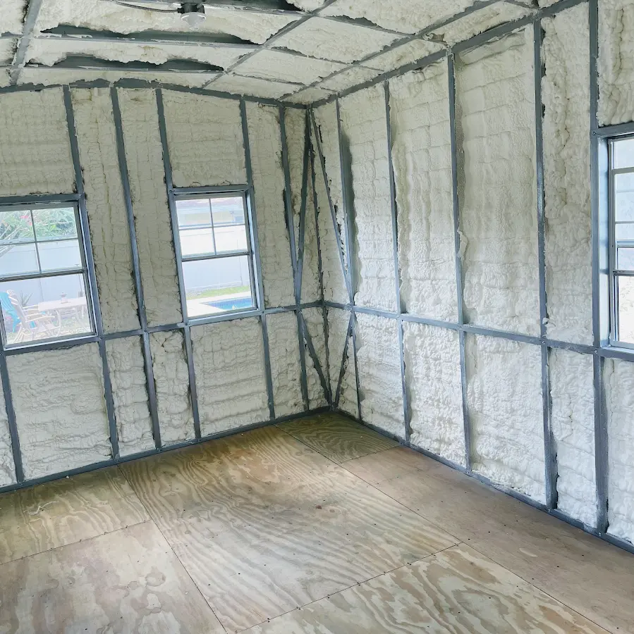 Closed-cell spray foam insulation applied to wall cavities in a residential project in Eucalyptus Hills